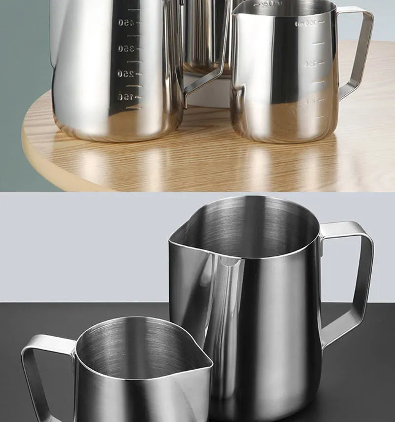 Stainless Steel Milk Frother Jug Coffee Milk Frothing Jug Latte Pitcher Measurement Jug Espresso Barista Tool Coffee Accessories