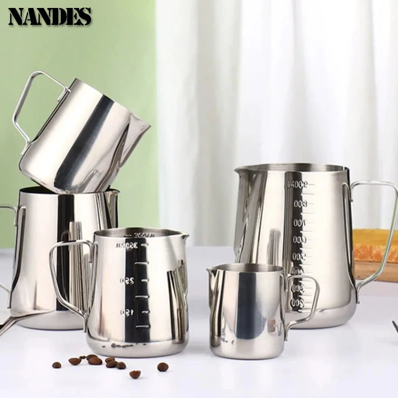 Stainless Steel Milk Frother Jug Coffee Milk Frothing Jug Latte Pitcher Measurement Jug Espresso Barista Tool Coffee Accessories