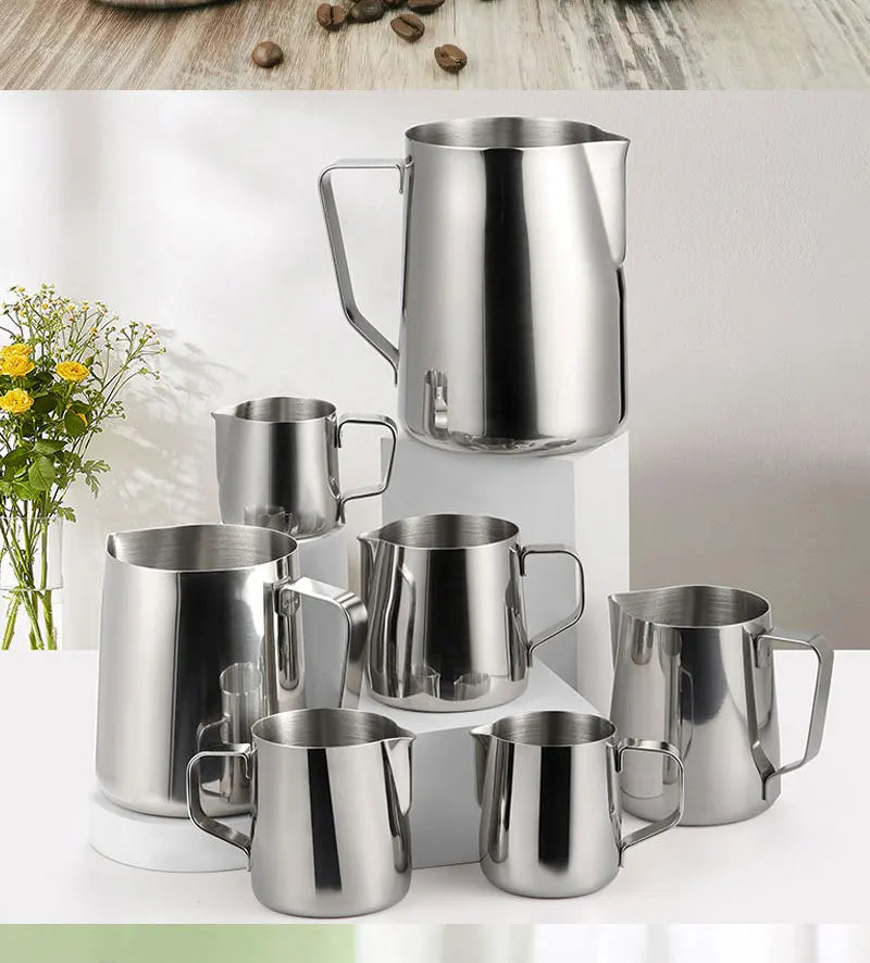 Stainless Steel Milk Frother Jug Coffee Milk Frothing Jug Latte Pitcher Measurement Jug Espresso Barista Tool Coffee Accessories