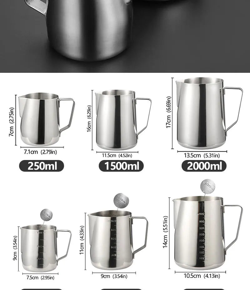 Stainless Steel Milk Frother Jug Coffee Milk Frothing Jug Latte Pitcher Measurement Jug Espresso Barista Tool Coffee Accessories