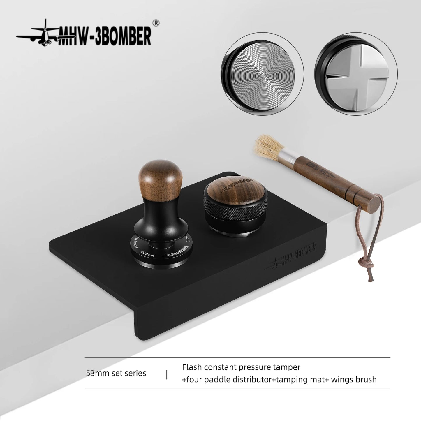 MHW-3BOMBER Tamper de Café 30lbs - Base Ondulada, Presión Constante, Tamper para Espresso con 3 Resortes, Herramienta para Baristas en Casa