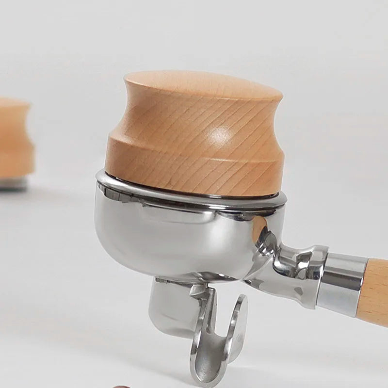 Distribuidor y Tamper de Café, Profundidad Ajustable - Tamper Manual Profesional para Espresso 51/53/58 mm, Acero Inoxidable con Mango de Madera